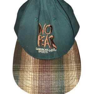 Vintage No Fear Green and Brown Plaid Cap OSFA